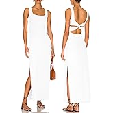 ALENDA DANMOS Women's Elegant Backless Maxi Dress Sexy High Sides Slit Tank Dress Twist Back Casual Sundress 72122