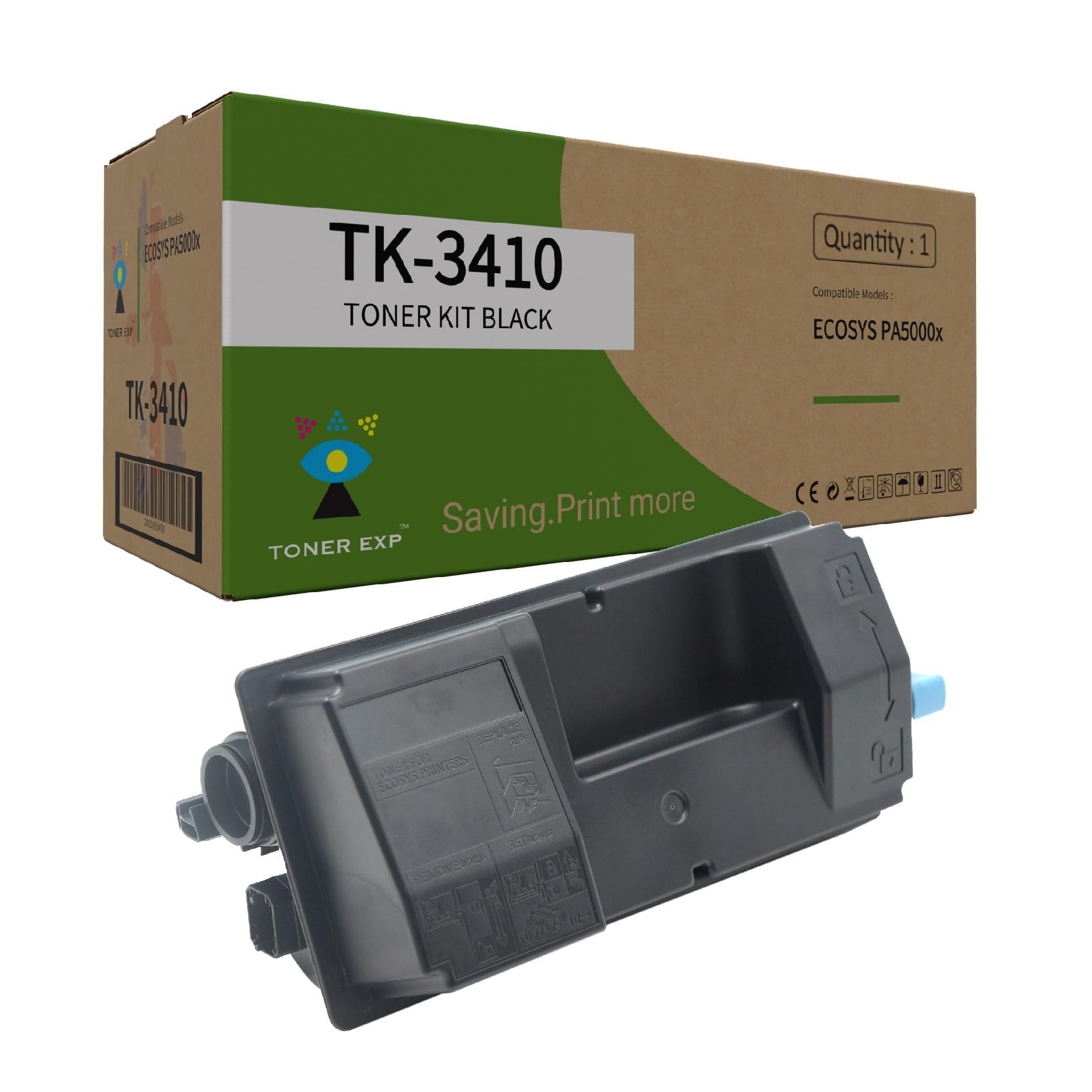 Toner Exp Toner Cartridge for Kyocera PA5000x, Compatible with TK-3410 / TK3410 Toner Kit Black . Prints up to 15,500 pages.