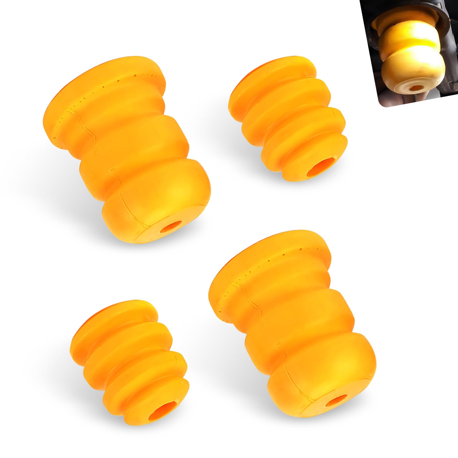 Photo 1 of QODOLSI 4 PCS Car Control Arm Bumper Shock Pad Replacement OEM 15153958 15039397, Front Lower Suspension + Rear Bumper Flexible Rubber Bumper Protector, Suitable for Cadillac Chevrolet GMC (Yellow)