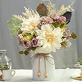 JARELING Fake Flowers with Vase Silk Dahlia Artificial Flowers in Vase Faux Hydrangea Flower Arrangements for Home Office Decoration Dining Table Centerpiece (Purple)
