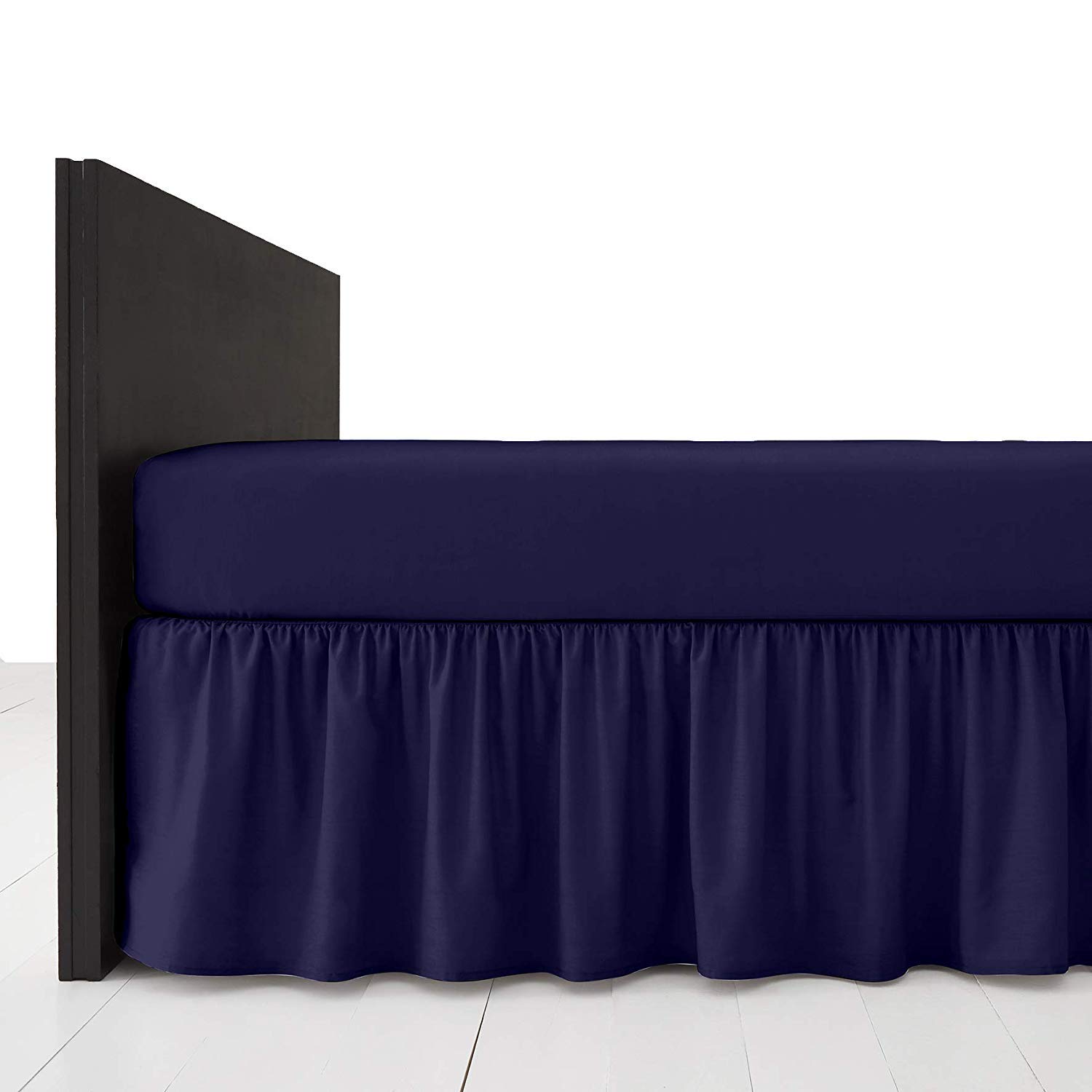 Comfy Nights Plain Dyed Polycotton Easy Care Frilled Base Valance In 19 Colors (Super King, Navy Blue)