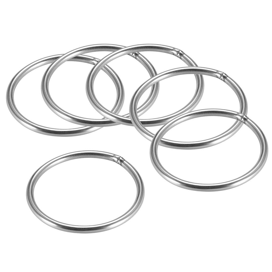 sourcing map 201 Stainless Steel O Ring 50mm(1.97") Outer Diameter 3mm Thickness Strapping Welded Round Rings 6pcs