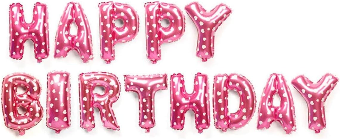 Happy Birthday Balloons Banner Balloon Bunting Party Decoration Self Inflating 16 inch 13 Pcs Letters Foil Balloons,Party Decorations Supplies,Huge 3D Balloon for Party Decoration(Heart Pattern Pink)