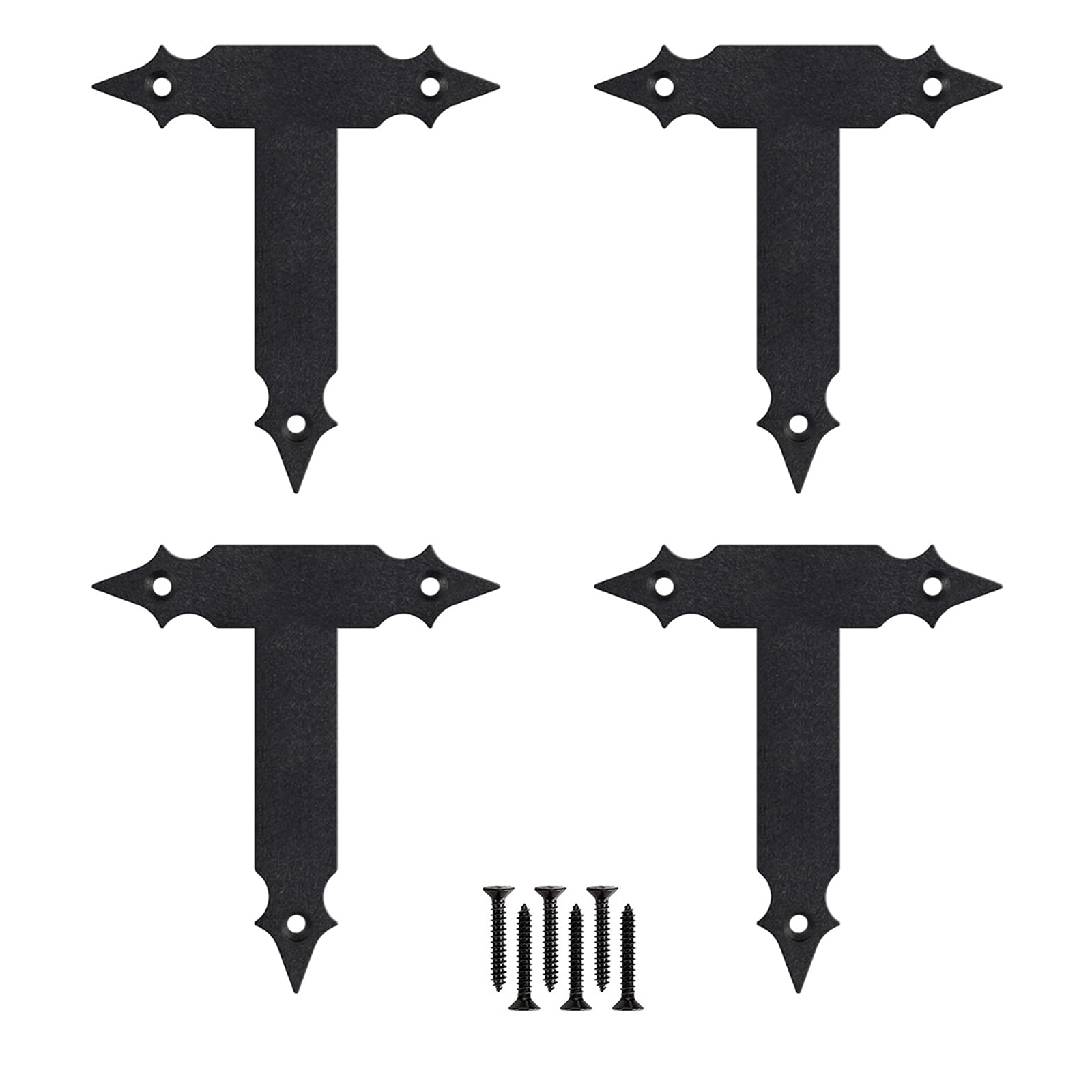 4Pcs Sliding Door Barn Door Slab Decorative Corner Bracket Black I Shape Corner Bracket for Garage Door Gates Shutters Furniture (“T” Shape)