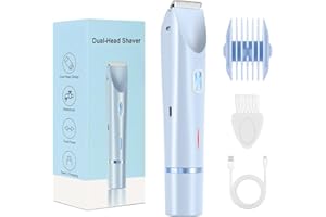 CheckSimple Bikini Trimmer for Women,Dermave Bikini Shaver,2-in-1 Electric Trimmer for Women(Light Blue)