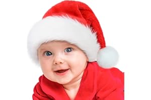 RJVW Christmas Santa Hat for Kids & Baby,Thicken Unisex Velvet Classic Santa Claus Hat for New Year Party