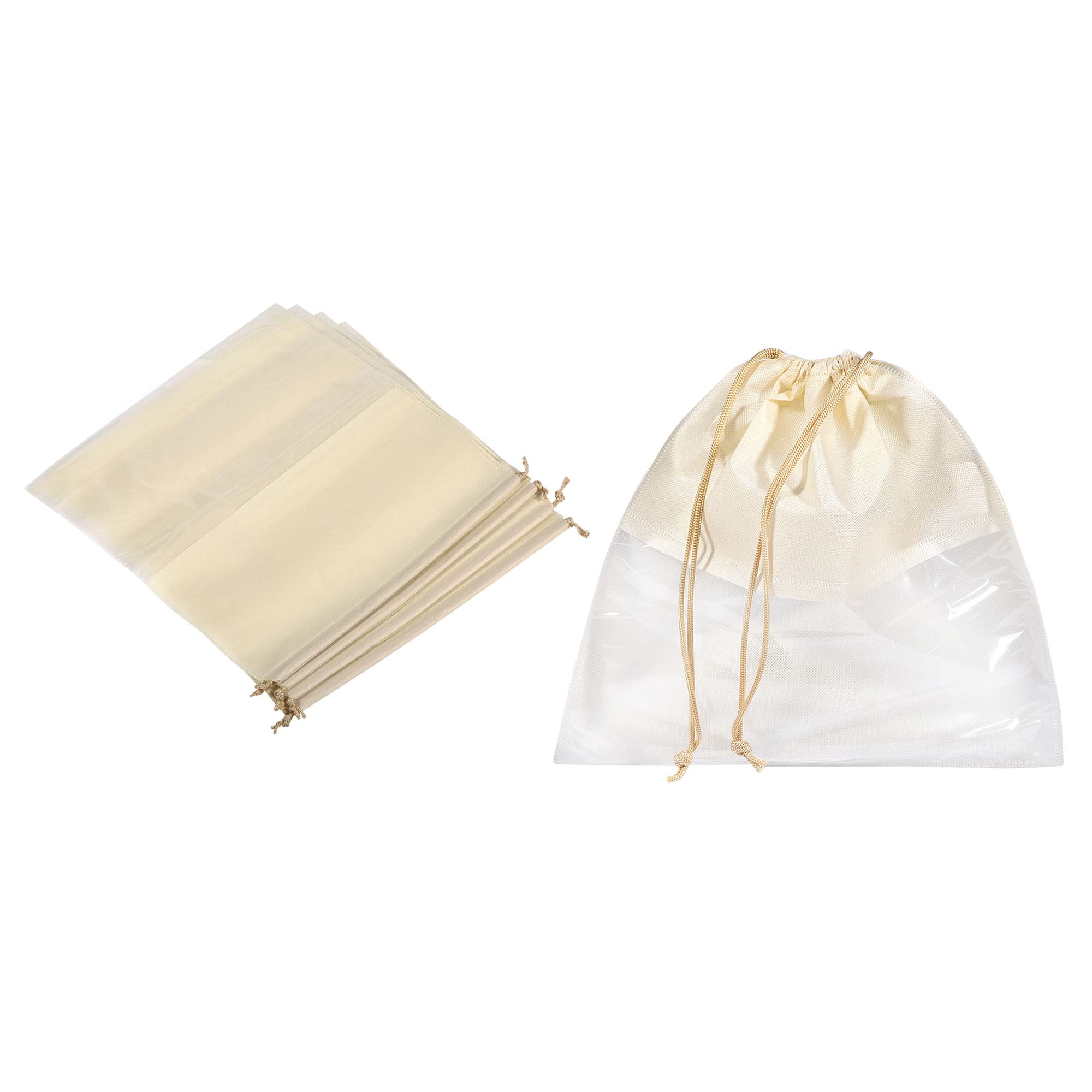 PATIKIL 15.7 Inch Non-Woven Fabric Handbag Dust Cover, 5 Pack Dustproof Storage Organizer Drawstring Bag for Handbags Purses, Beige