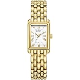 BOFAN Gold Watches for Women with Vintage Bracelet, Rectangular Case Roman Dial,Adjustment Tool Included,Water Resistant