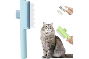 BUSYLIVE Pet Hair Removal Comb Flea Comb, 2025 Upgrade Cat Grooming Brush, Cat Brush with Release Button, De-Shedding Hair, Dog Grooming Supplies, Fine-Tooth Massage (Blue)