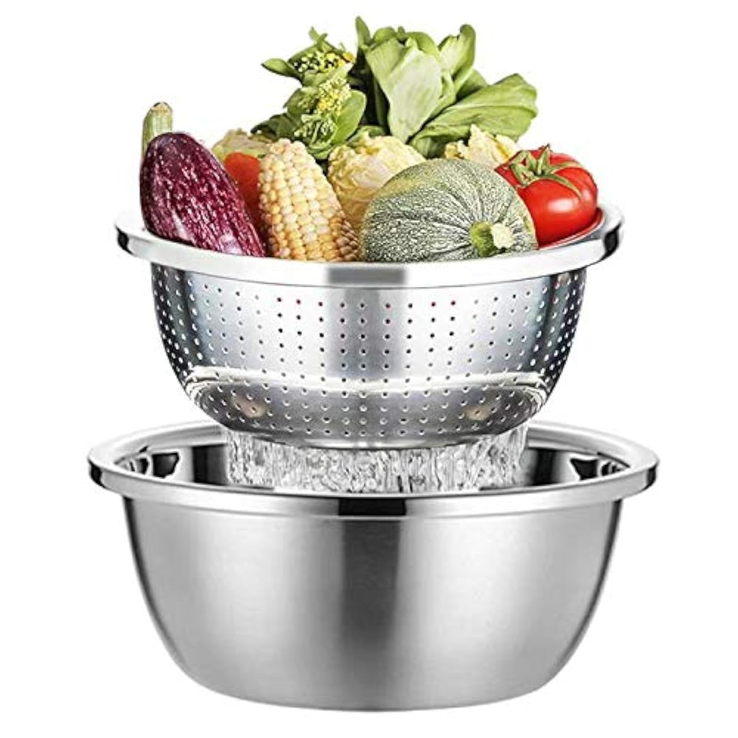 Stainless Steel Strainer, Stainless Steel Colander, Metal Sieve and Bowls, Dish Drainer with Spool, Kitchen Sieves, Pasta Drainer, Salad Bowl Set, Stackable Steel Colander Bowls(26 cm)