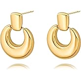PERNNLA PEARL 18K Gold Statement Earrings for Women Trendy Dangle Drop Styles with Geometric Chunky Dainty Designs Frosted Twist Ball Infinity Saturn Elements