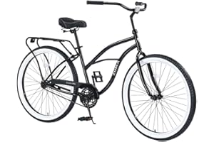 KIAPALNO 26 Inch Beach Cruiser Bike for Men, Single Speed Bicycles with Steel Frame, Wide Wheels and Rear Coaster Brakes, Commuter City Bike for Adults