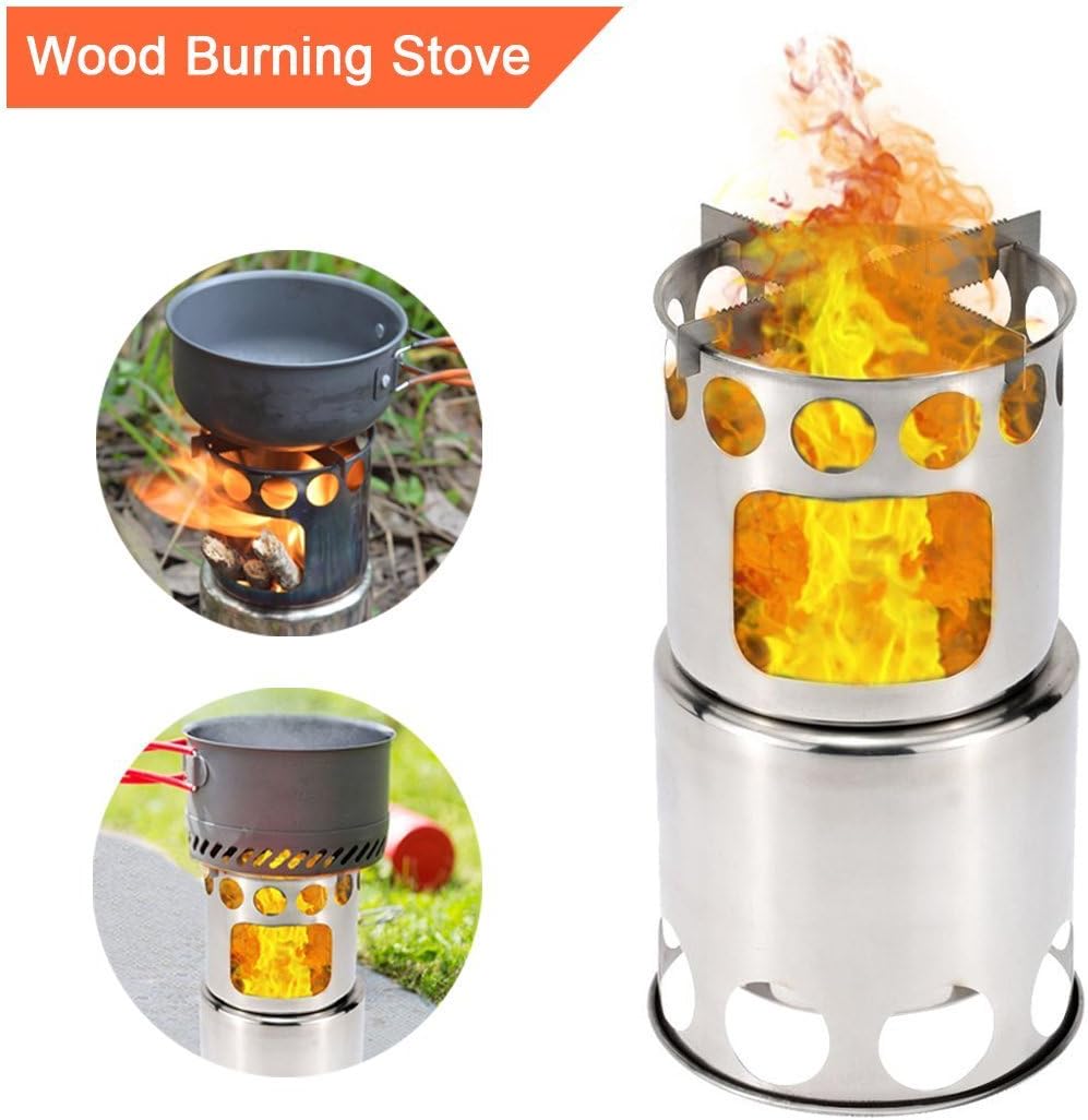 APUPPY Wood Burning Camping Stove, Updated 2018 Stainless Steel Portable Collapsible Lightweight Survival Backpacking Stove for Outdoor Camping Hiking Climbing and Fishing