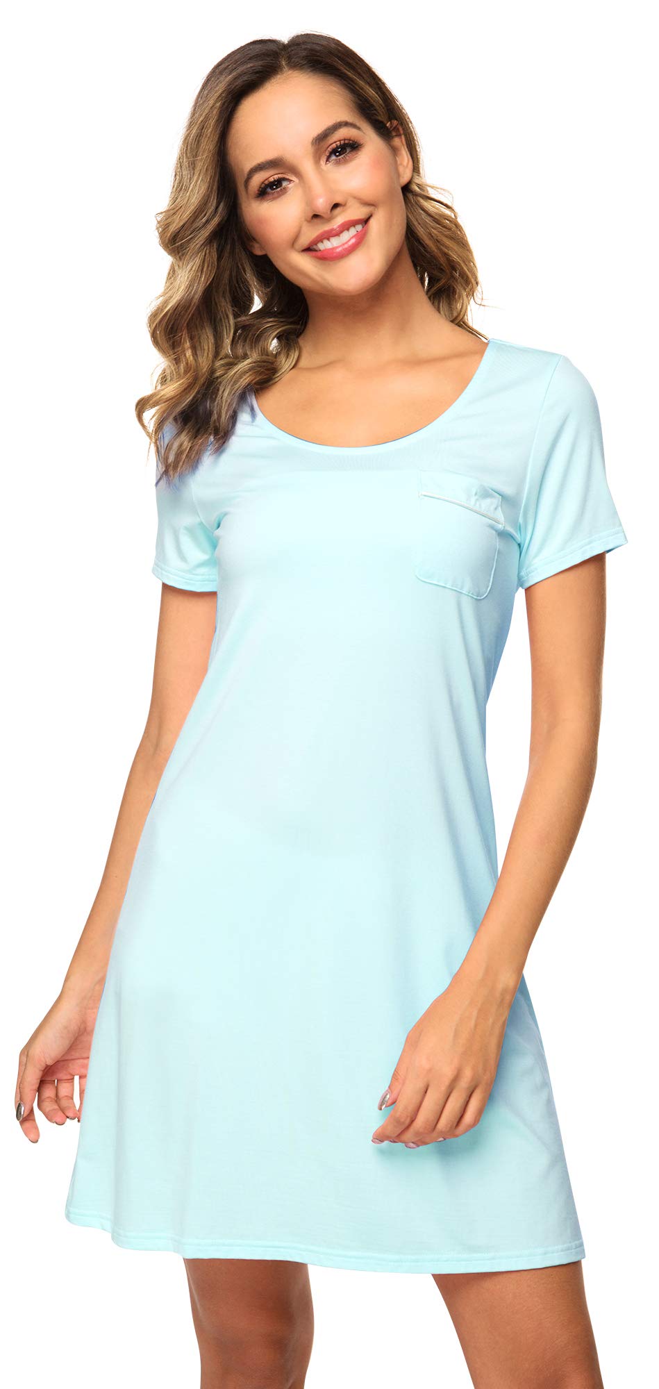 Photo 1 of WiWi Viscose from Bamboo Womens Nightgowns Short Sleeve Sleepshirts Soft Night Shirt Plus Size Sleepwear S-4X, Aqua, 4X