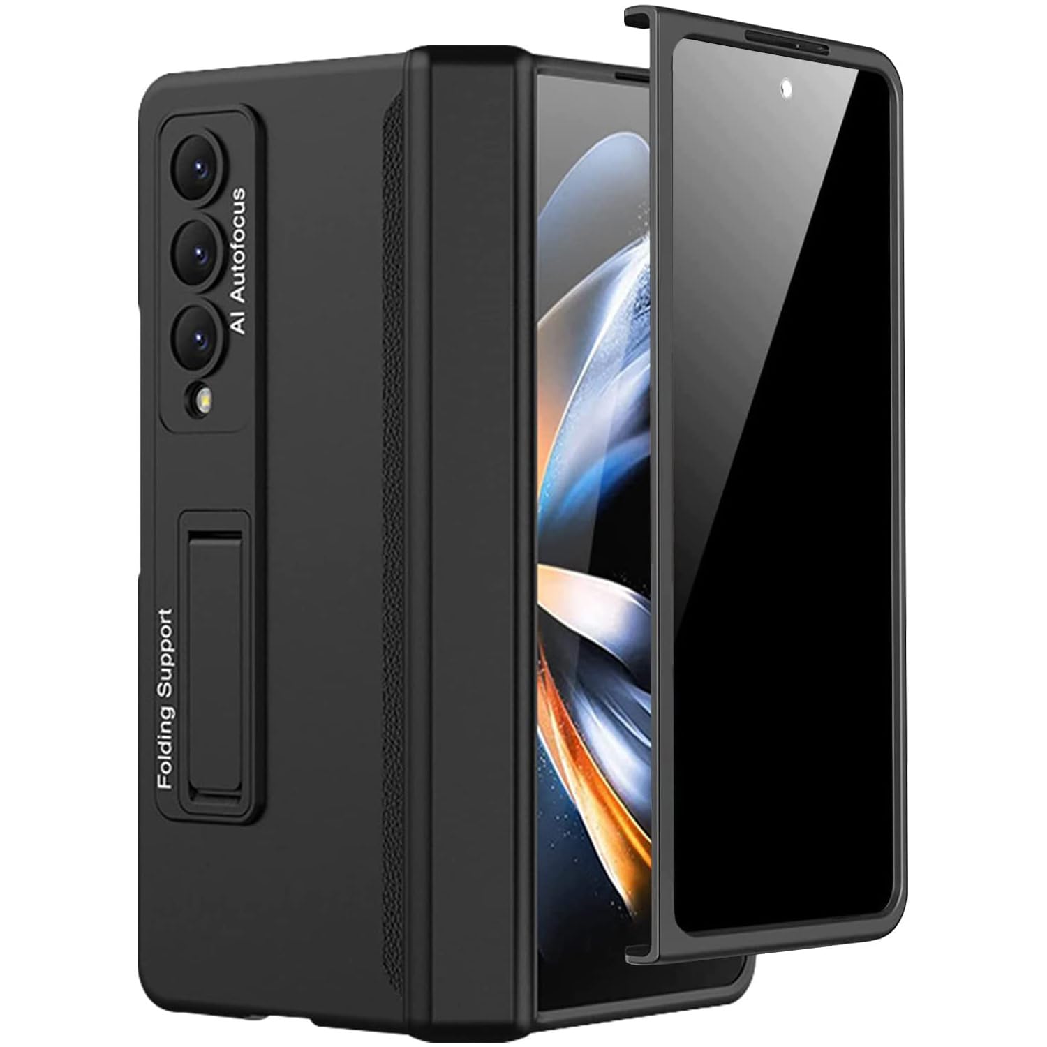 Photo 1 of Miimall for Samsung Galaxy Z Fold 4 Case with Privacy Screen Protector, Built-in Convenient Adjustable Kickstand & Magnetic Hinge Protection All-Inclusive Protective Case for Galaxy Z Fold 4 5G(Black)