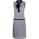 Vijiv Womens 1920s Midi Flapper Dress V Neck Grey Bow Roaring 20s Great Gatsby Dress