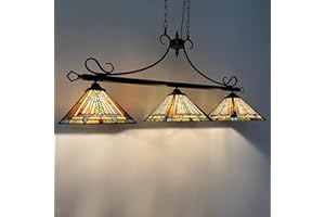 COTOSS Tiffany Pool Table Light Chandelier,Stained Glass Billiard Lighting for Snooker Table,Antique Style 3 Lights Pendant Hanging Lamp for Dining Room Kitchen Island Billiard Room