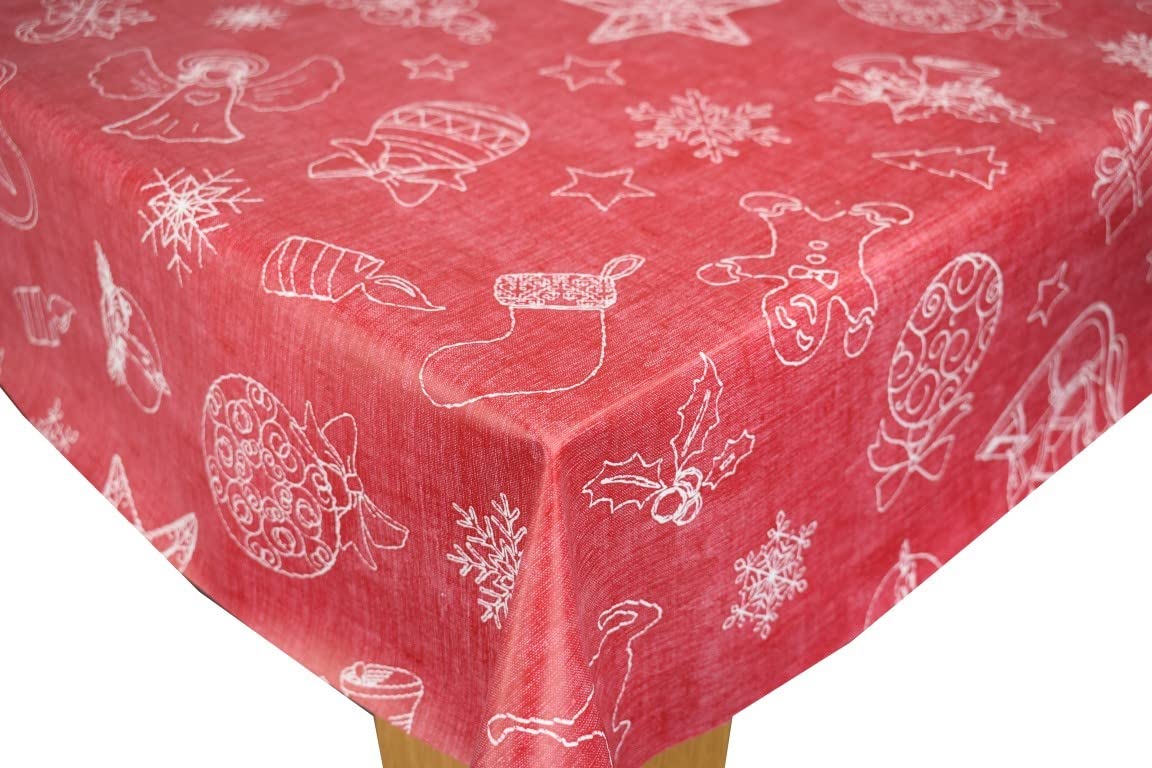 Karina Home Christmas Festive Linen Look Red PVC Wipe Clean Tablecloth (200cm x 140cm, Red)
