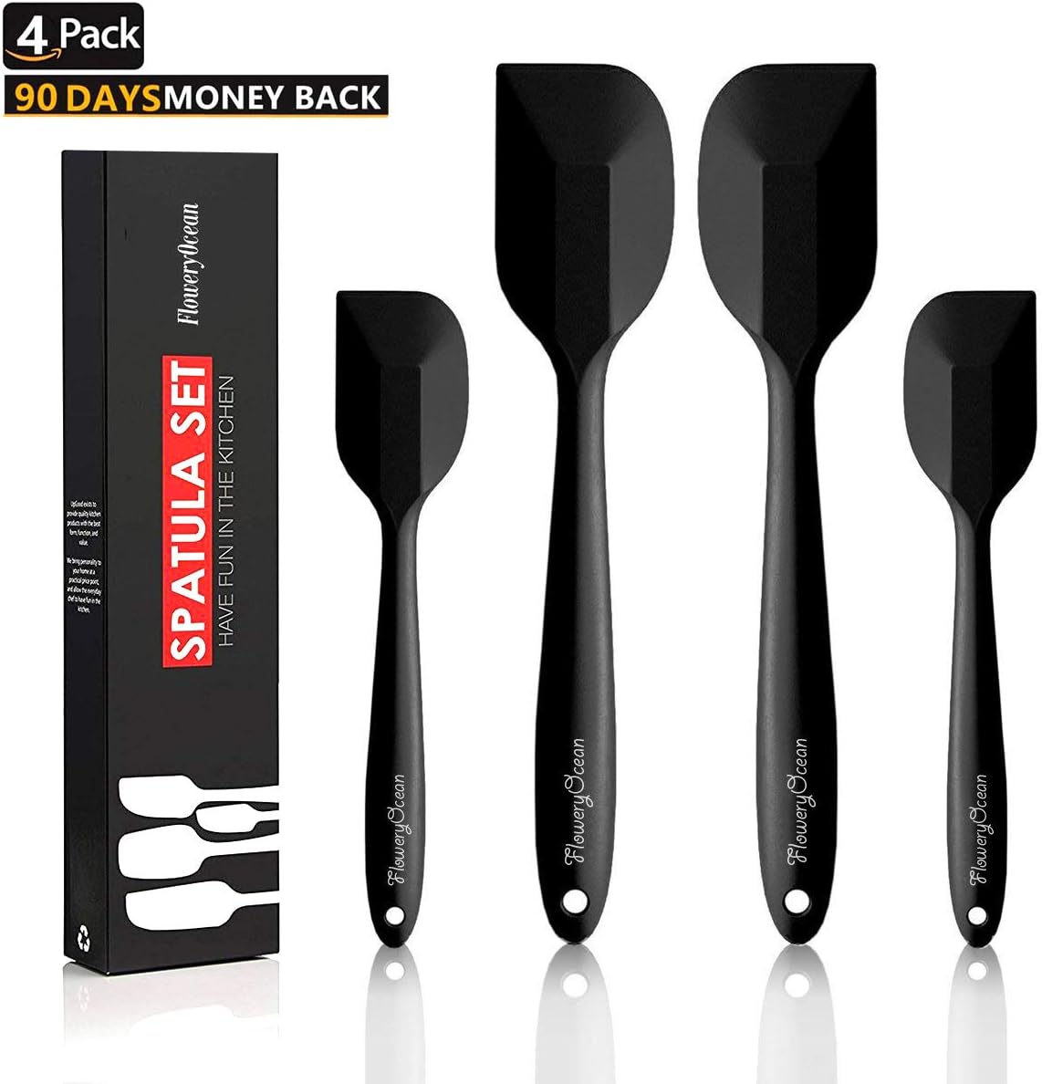 Kitchen Silicone Spatula Spoon bpa Free, Set of 4 Heat Resistant Silicone Scraper, Non Stick Kitchen Utensils Made of Steel Core Cooking Set (The Black)