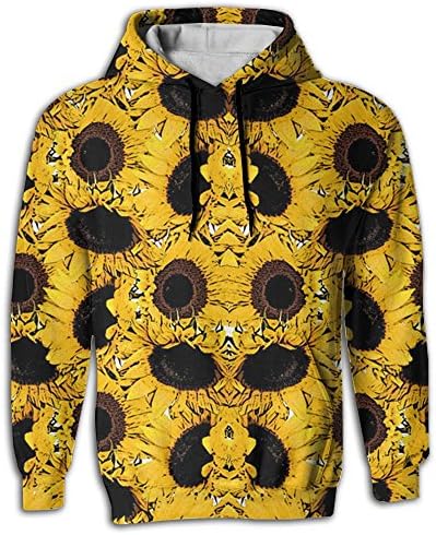 ROCK UP Men's Yellow Sunflower Background Long Sleeve Hoodie Sweatshirts