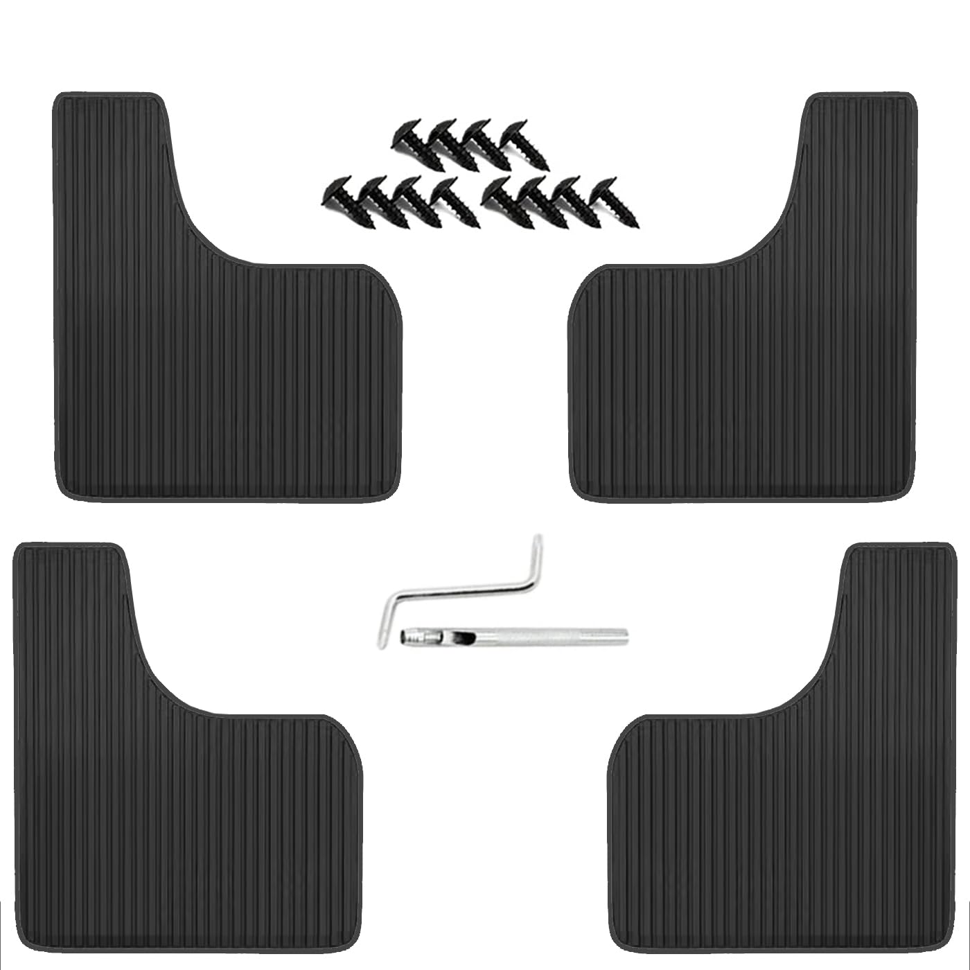 Photo 1 of KEYOOG 4 Pcs Mini Size Universal Automobile Mud Flap, Splash Guard, Fit for Sedan, Hatchbacks, Soft Mud Guard of Sediment Resistant, 10.7 in/ 9.1 in/ 0.2 in Front & Rear (Black)