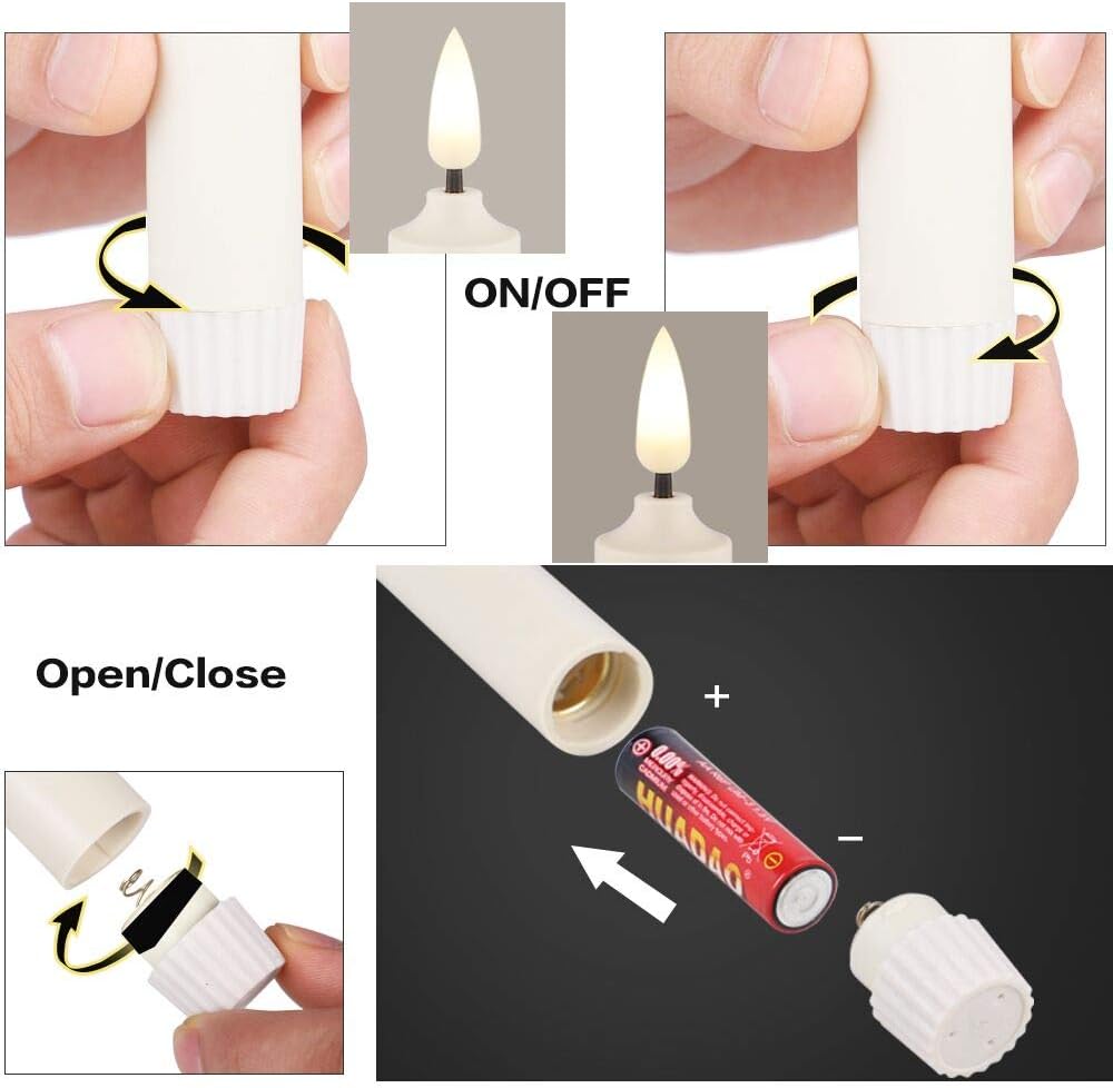 8 Pack Flameless Window Candles Set. with 8 Clips+8 Suction Cup+8 Golden Candleholders. Battery Powered Ivory LED Taper Candles with Remote Timer & Candlestick for Windows Christmas Decor: Home & Kitchen