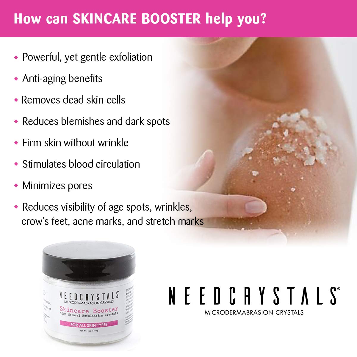 NeedCrystals Microdermabrasion Crystals 4 oz. / 113 gr. DIY Face Scrub. Natural Facial Exfoliator for Dull or Dry Skin Improves Acne Scars, Blackheads, Pore Size, Wrinkles, Blemishes & Skin Texture: Beauty