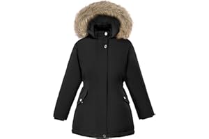 XMWEALTHY Girls' Winter Puffer Coat Kids Warm Windproof Long Parka Hooded Jacket with Fur Trim