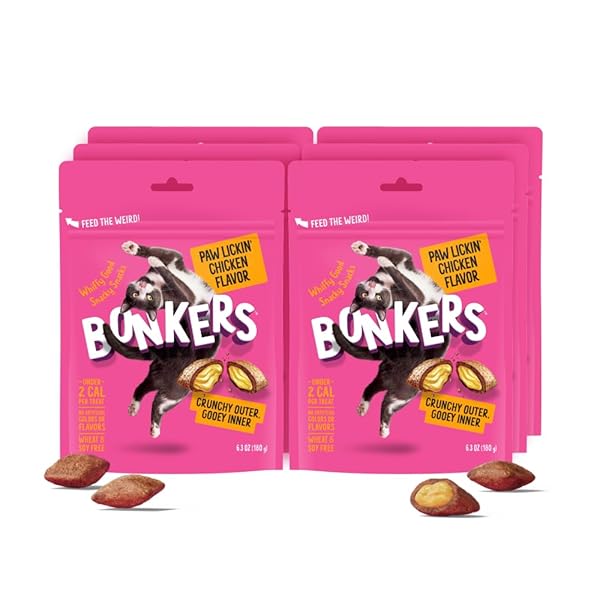 BONKERS CAT TREATS PAW LICKIN’ CHICKEN FLAVOR 6.3 OZ, TREATS FOR TRAINING, FOR ALL BREEDS AND AGES, FOOD TOPPER, RESEALABLE POUCH (6 PACK)