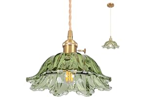 Loiogohot Glass Pendant Light Vintage Light Fixtures,Green Modern Chandelier Pendant,E26 Pendant Lights Kitchen Island,10.6 inch Hanging Lamp for Bedroom Hotel Dining Room 1 Light