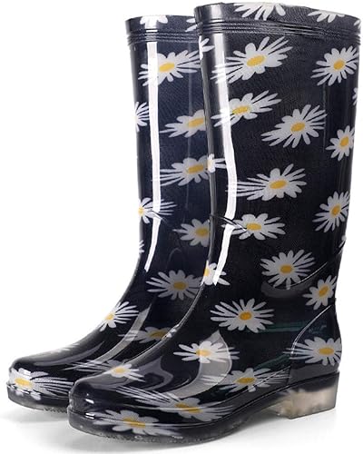 Amazon Mtkcntl 防水 レインブーツ レディース 可愛い花柄レインシューズ ロング丈雨靴 長靴 女性 女の子 滑り防止 おしゃれ 梅雨対策 レインシューズ
