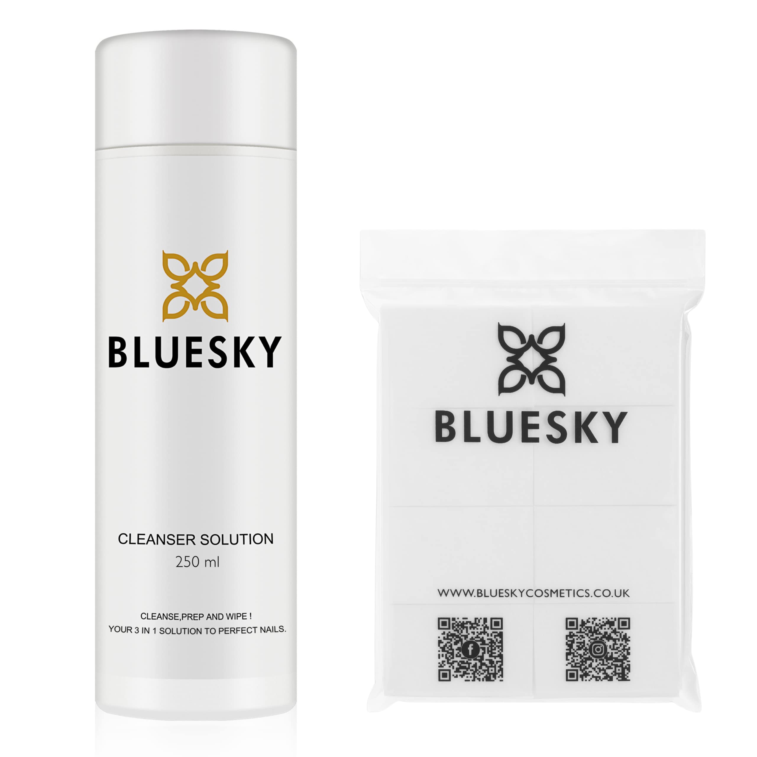 Bluesky Gel Polish Prep & Wipe Kit, Cleanser 250ml + Lint Free Wipes x 100. Gel Nail Polish prep and after care, UV/LED Gel Nail Polish residue and tacky layer removal set.
