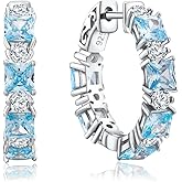 RANDES Women's Small Huggie Hoop Earrings - 925 Sterling Silver Chunky Hoops with Ruby, Sapphire, Emerald, Amethyst Gemstones