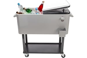 Cimcame Outdoor Standing Cooler with Wheels Outside Beverage Cooler Cart 80Qt Patio Rolling Ice Chest for Backyard Bar Party