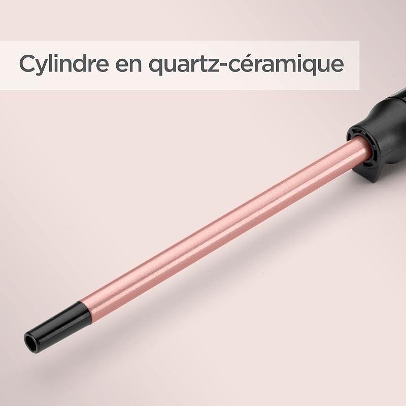 Boucleur 10 mm Curling Iron - Revêtement en Quartz-Céramique, 10 réglages de température, Design Compact , Rose & Noir, C449E
