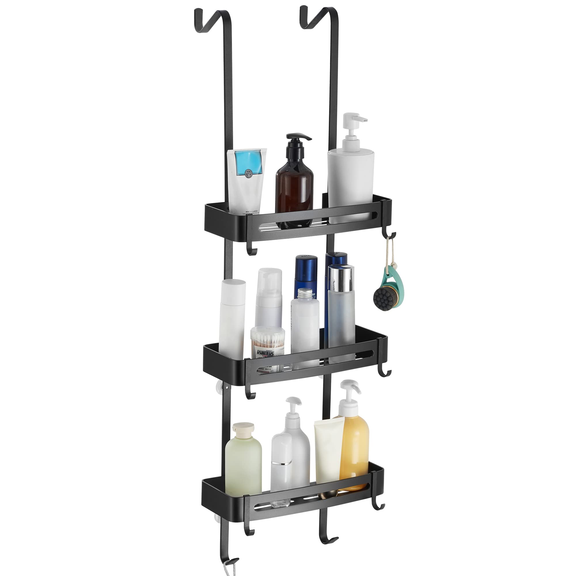 MOGFCT Bathroom Shower Caddy Over The Door Hanging Shower Organizer Storage Aluminum Shower Shelf Rust Proof Bathroom Shelves Basket Rack with Hook Rust — image 1