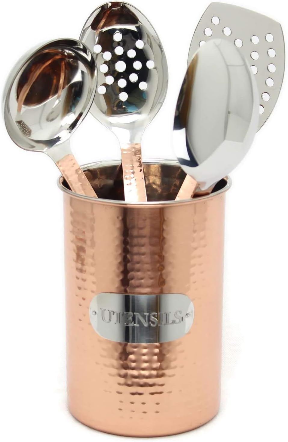 Carousel Home and Gifts Sturdy Hammered Metal Copper Kitchen Utensil Holder, Bronze, Utensil Pot - Image 3