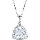 Inpasne Birthstone Necklace for Women 925 Sterling Silver Triangle Halo Pendant Necklace Jewelry for Her