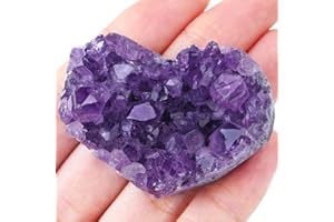 YATOJUZI Heart Amethyst Cluster 1.5"-2" Natural Amethyst Crystal Rocks Heart Stone Crystals and Healing Stones Gemstones Mineral Geodes Valentine's Day Reiki Gifts for Women 1PCS