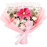 Chordobe Crochet Flower Blooming Tulip Bouquet: Handmade Artificial Flower Knitted Bouquet for Festival Wedding Graduation Anniversary (Pink)