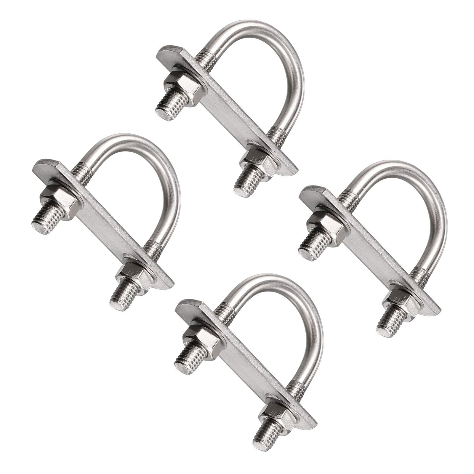 TOP-VIGOR 4 sets M8 Round U-Bolts, 35mm Inner Width 60mm Length 304 Stainless Steel Tie Down U-Bolts with Nut, Plate for Building Installations Mechanical Parts Connection Cehicles Ships
