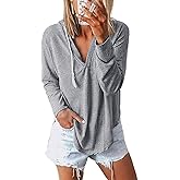 NEKOSI Womens Long Sleeve V Neck Hoodie Sweatshirts Lightweight Pullover Tops