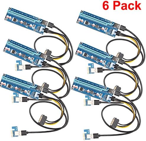 6-Pack PCIe Dual Chip PCI-E 16x to 1x Powered Riser Adapter Card with 60cm USB 3.0 Extension Cable & 6 Pin PCI-E to SATA Power Cable - GPU Riser Adapter Extender Cable - Ethereum Mining ETH (6x V006C)
