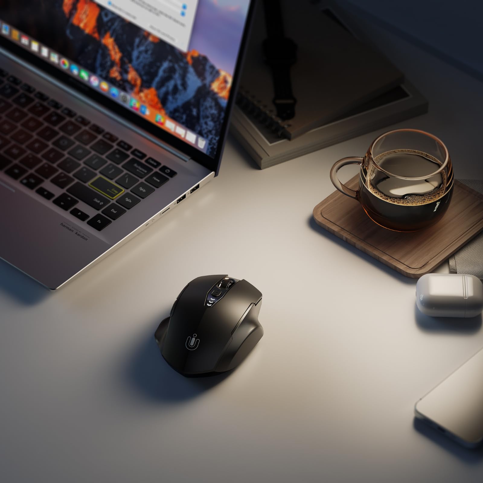 Uineer kabellose Maus, [Verbessert] Mit visueller Batterieanzeige, 2.4G USB Ergonomische Maus kabellos, 4 einstellbare DPI-Stufen,PC Mouse für Büro- oder Gaming,Mattschwarz 7