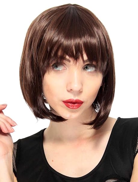Womens Vintage Style Straight Wig With Straight Bangs Short Bob