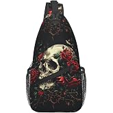 QWEHHEVG Gothic Rose Blood Skulls Outdoor Crossbody Shoulder Bag For Unisex Young Adult Hiking Bicycling