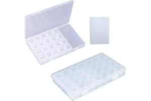 YANSANIDO 2 Pack 28 Grids Clear 5D Diamond Painting Embroidery Box, Accessories Storage Containers Adjustable Bead Case with 196 Pcs Label Stickers (28 Grids-2pack)