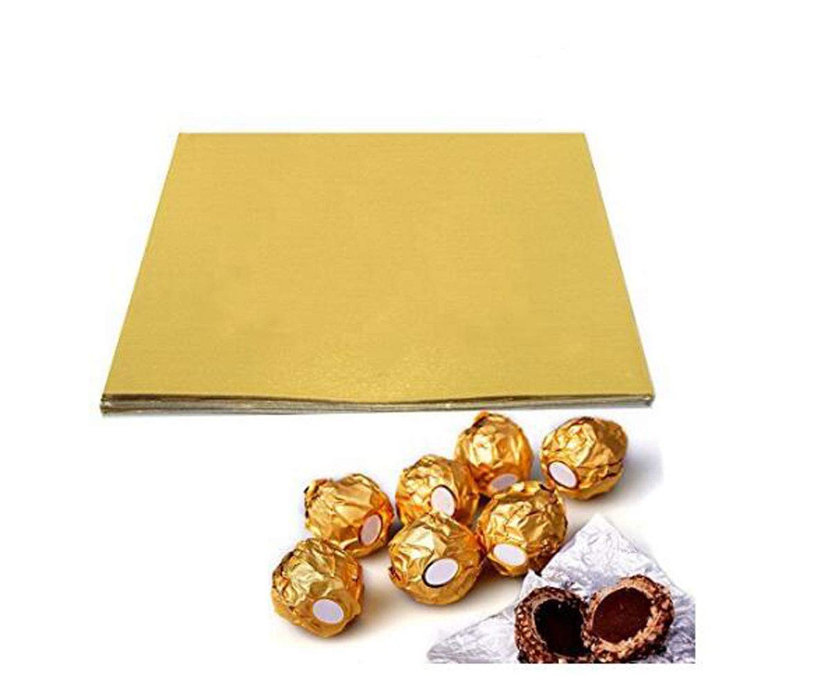 100PCS 4 Inch Chocolate Candy Wrappers Square Golden Aluminium Foil Paper Wrapping Papers Sugar Wraps Paper for DIY Candy Chocolate Packaging or Decoration