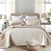 mixinni Beige Tropical Palm Tree King Size Quilt Set Soft Cotton Bedspread Coverlet Bed Cover-King Size