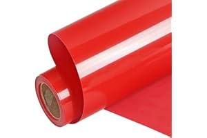 FUNKAKA Red HTV Heat Transfer Vinyl Rolls, 12" x 9ft Glossy Red Iron on Vinyl for T-Shirt, Adhesive Red HTV Vinyl for All Cutter Machines Easy to Cut & Weed for Heat Vinyl Design